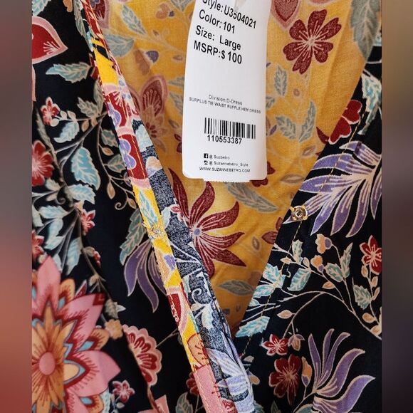 Boho Chic Yellow Paisley Surplice Tie Waist Ruffle Hem Dress Large - Picture 10 of 12